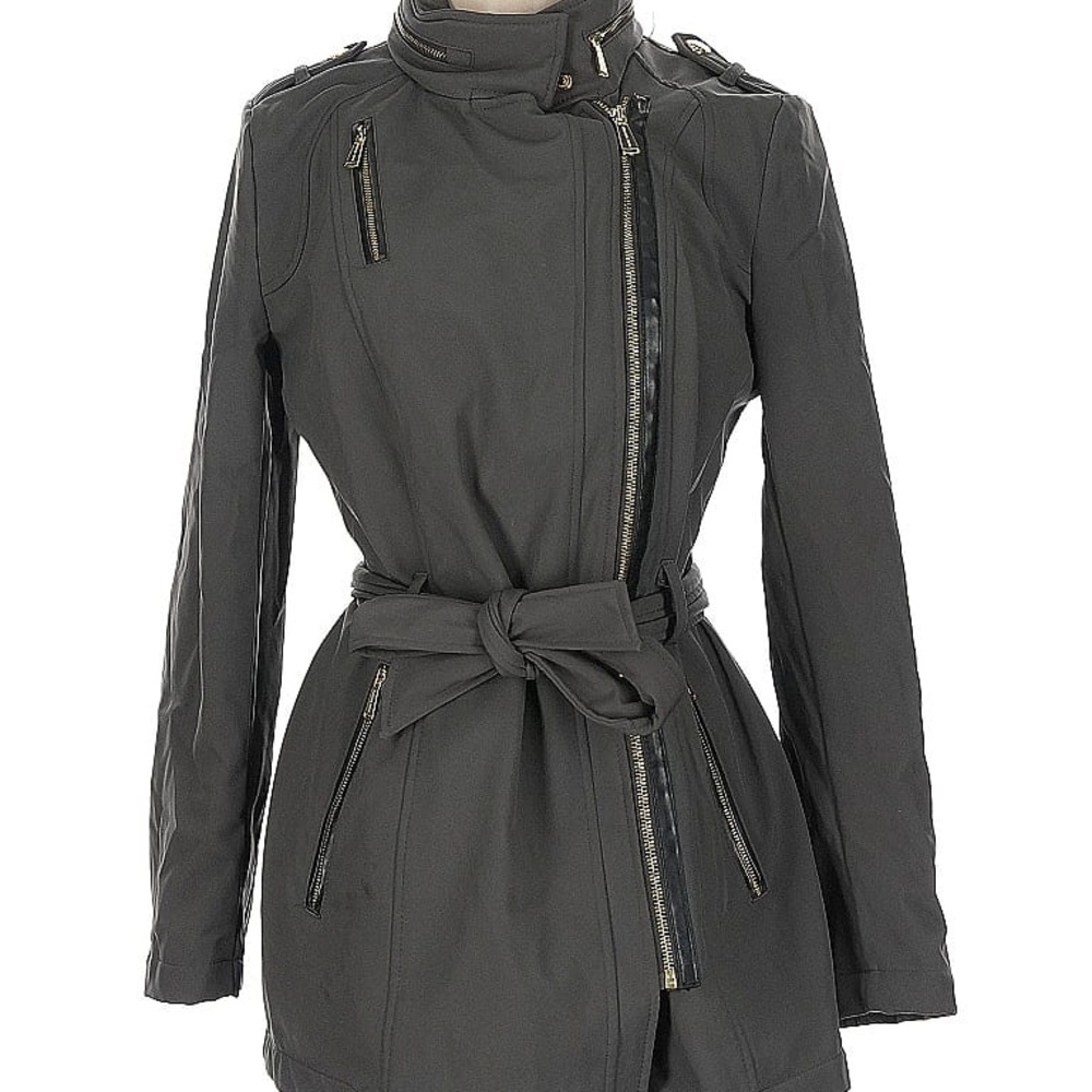 Michael Kors Grey Trench Coat Asymmetrical Zip and Gold Details